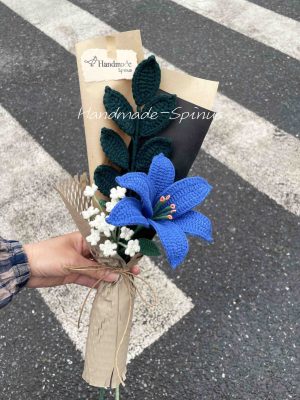 Baby’s Breath + Blue Lily Crochet Knit Bouquet