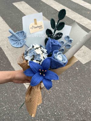 Blue Fireworks Crochet Knit Bouquet