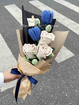 Beige + Blue Fresh & Clean Crochet Knit Bouquet