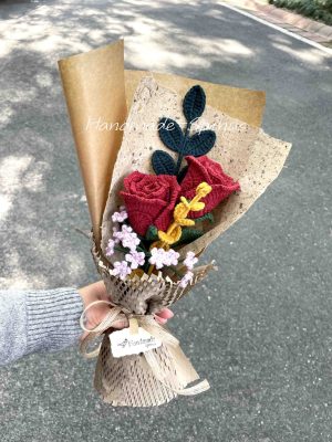 Golden Confessions of Red Roses Crochet Knit Bouquet