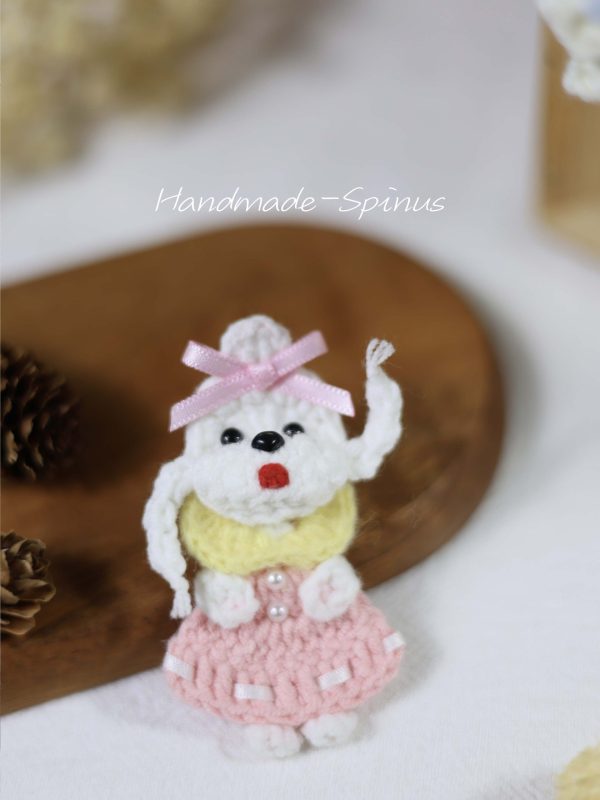 Handmade-Spinus Crochet Knit Dog Brooch